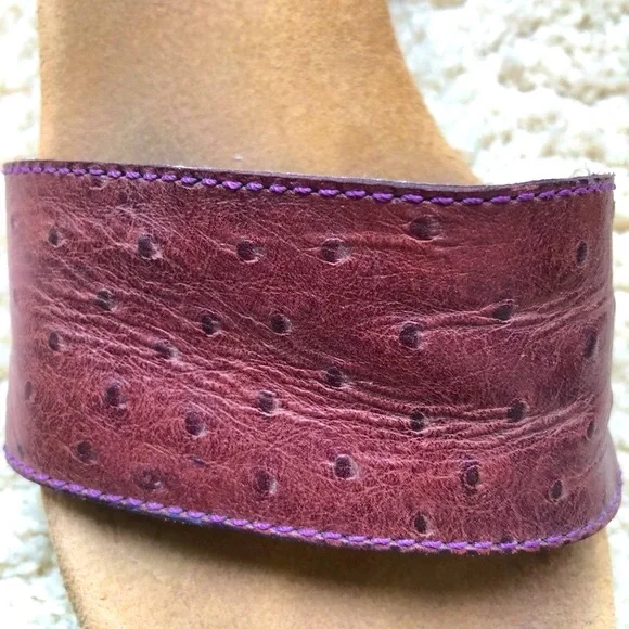 Made in Brazil deep eggplant-colored ostrich leather, comfortable, slide… - Picture 3 of 10